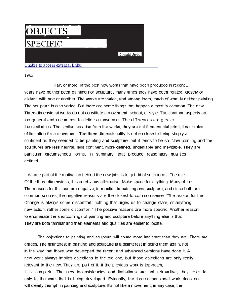 Specific Objects - Donald Judd (1965) | PDF | Paintings | Sculpture