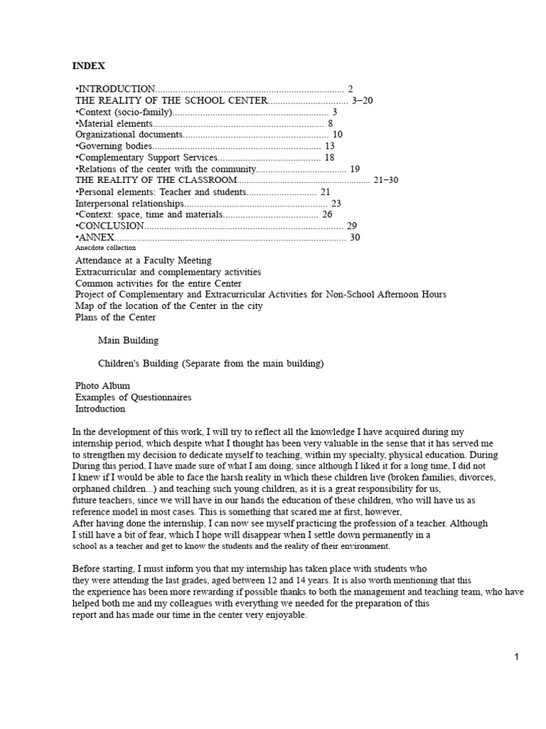 School Center Internship Reflection Report | PDF | Teachers | Learning
