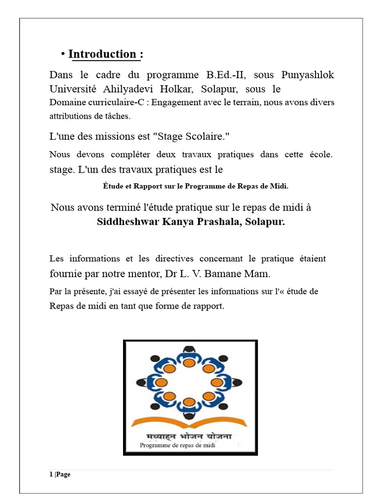 Rapport sur le Programme de Repas de Midi | PDF | Repas | Nourritures