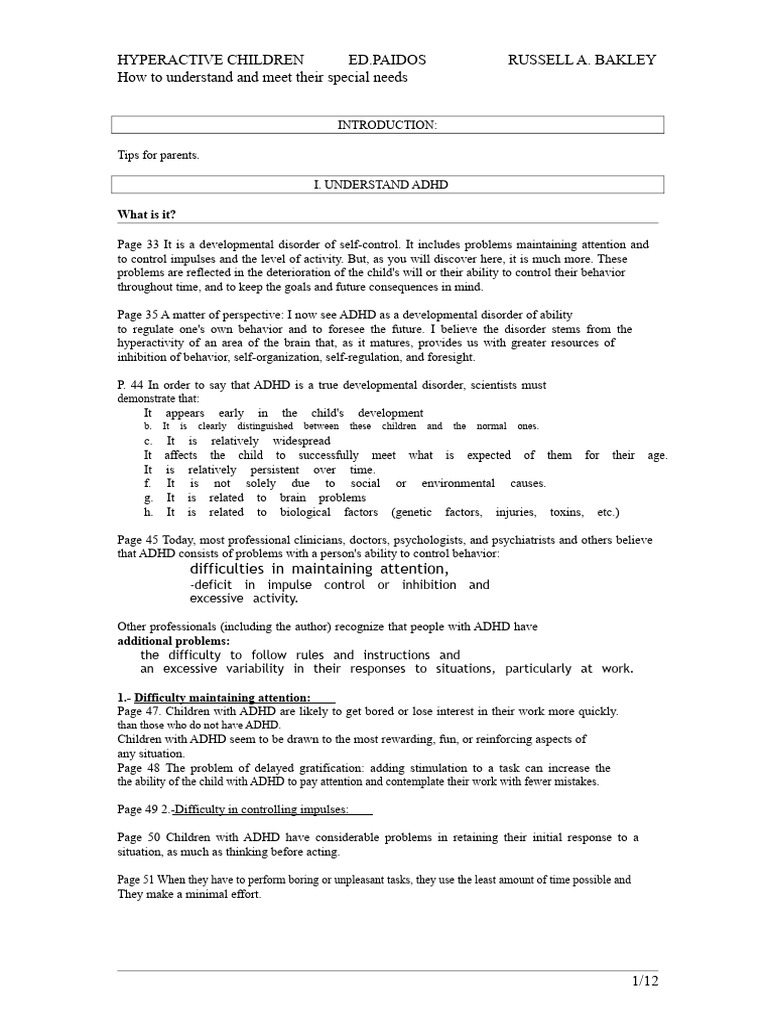 Hyperactive Children BARKLEY | PDF | Attention Deficit Hyperactivity ...