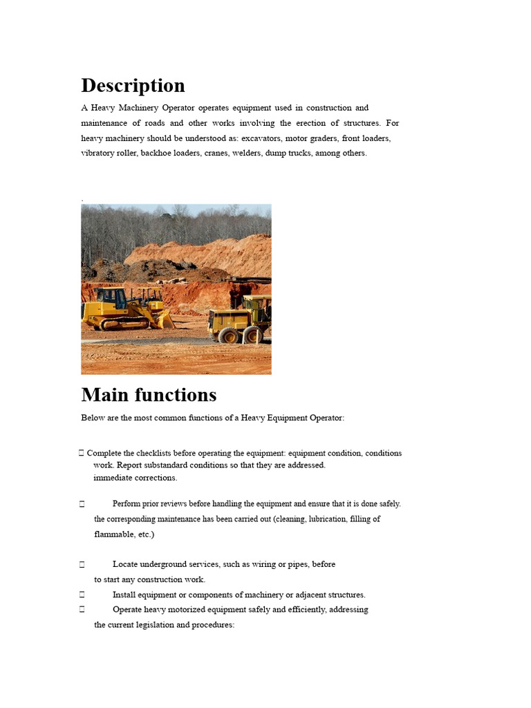Heavy Machinery Operator Job Description | PDF | Heavy Equipment ...