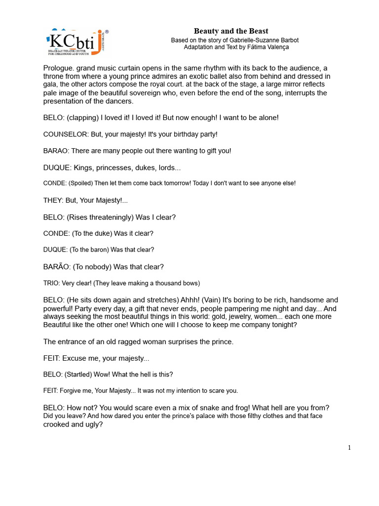 Beauty and the Beast Adaptation Script | PDF