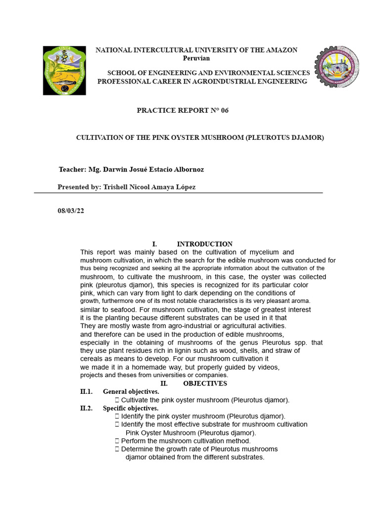 Cultivation of The Pink Oyster Mushroom (Trishell. A) | PDF | Fungus ...