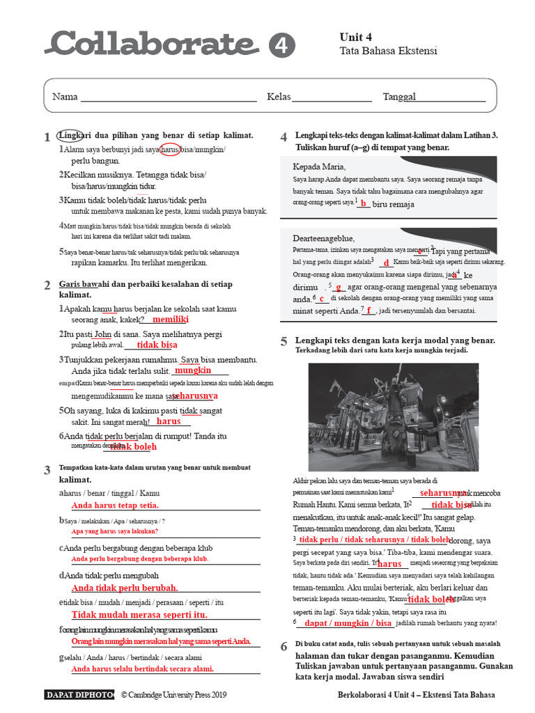COL - TRB 4 - Extension - Grammar - WS Unit 4 - Dengan Jawaban | PDF