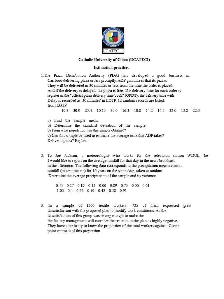 Point Estimation, Practice 1 | PDF | Standard Deviation | Variance