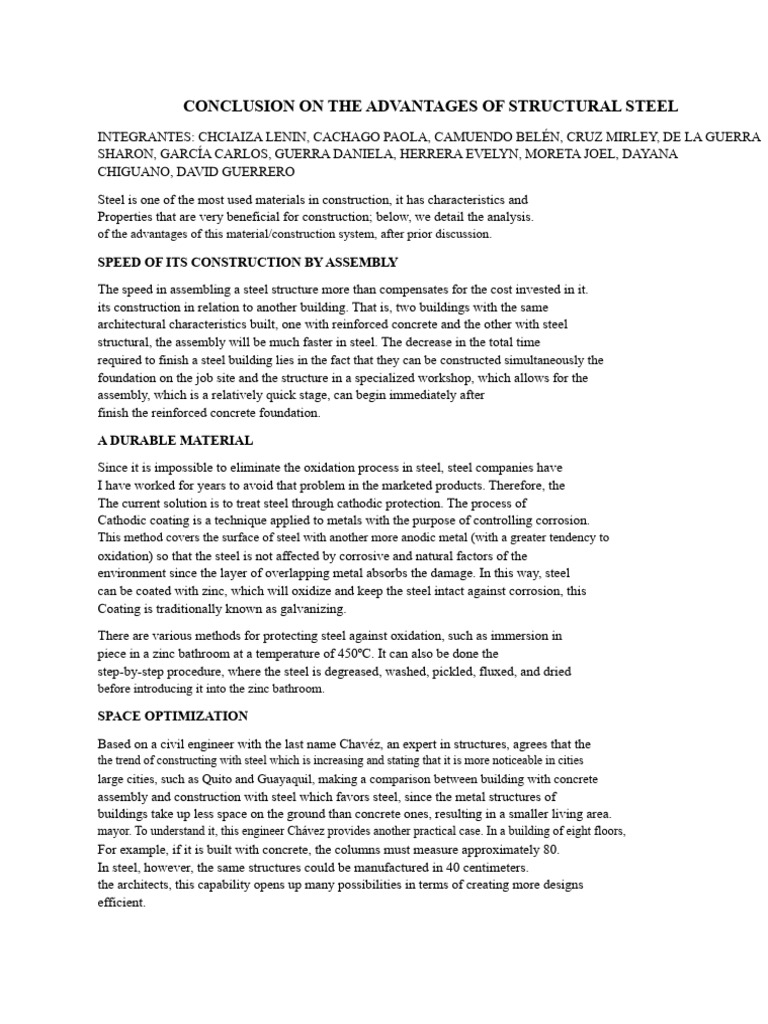 Conclusion On The Advantages of Structural Steel | PDF | Recycling | Steel