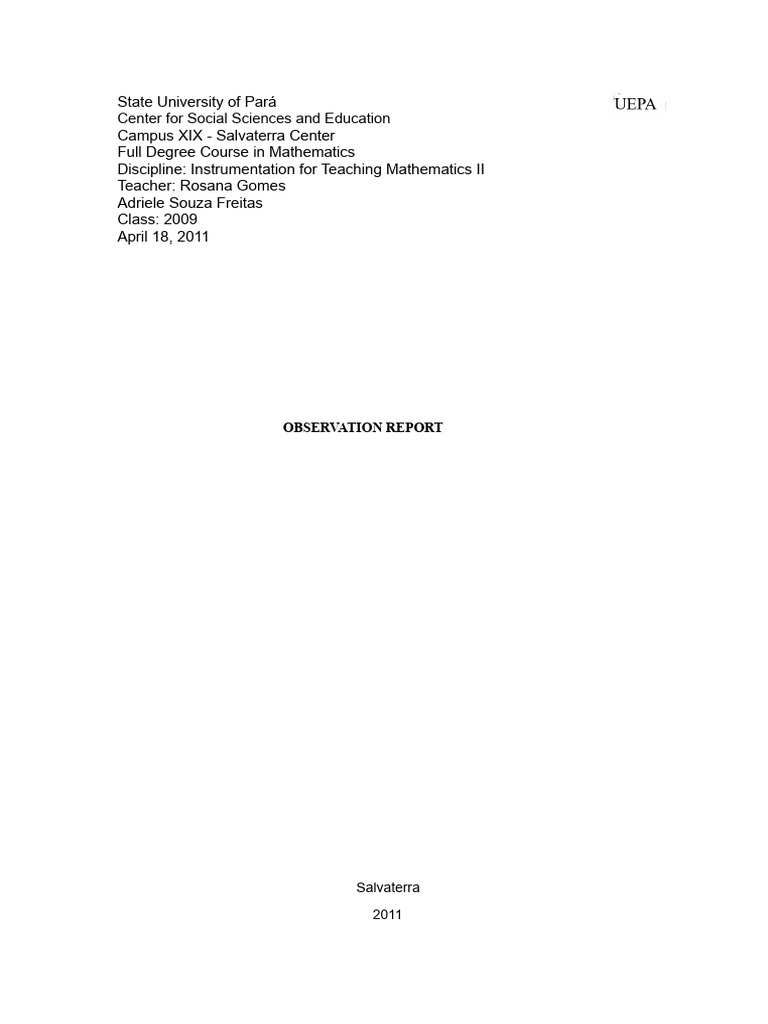 Observation Report on Math Teaching Methods | PDF | Teachers | Methodology