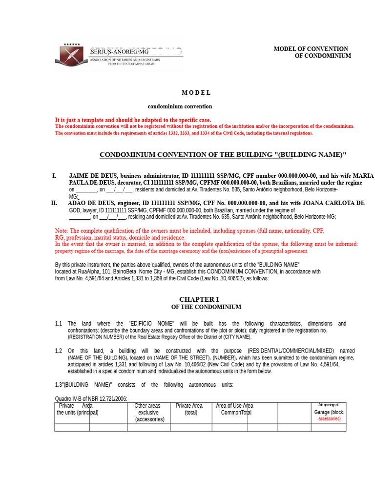Condominium Convention Model Template | PDF | Condominium | Interest