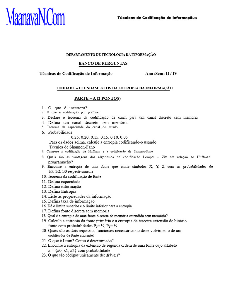 Técnicas de Codificação de Informação | PDF | Engenharia de ...