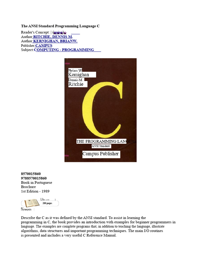 ANSI C Programming Language Guide | PDF