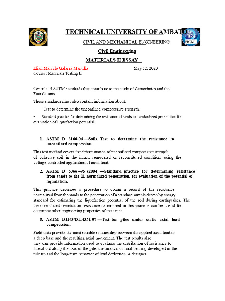 ASTM Standards for Geotechnical Testing | PDF | Strength Of Materials ...