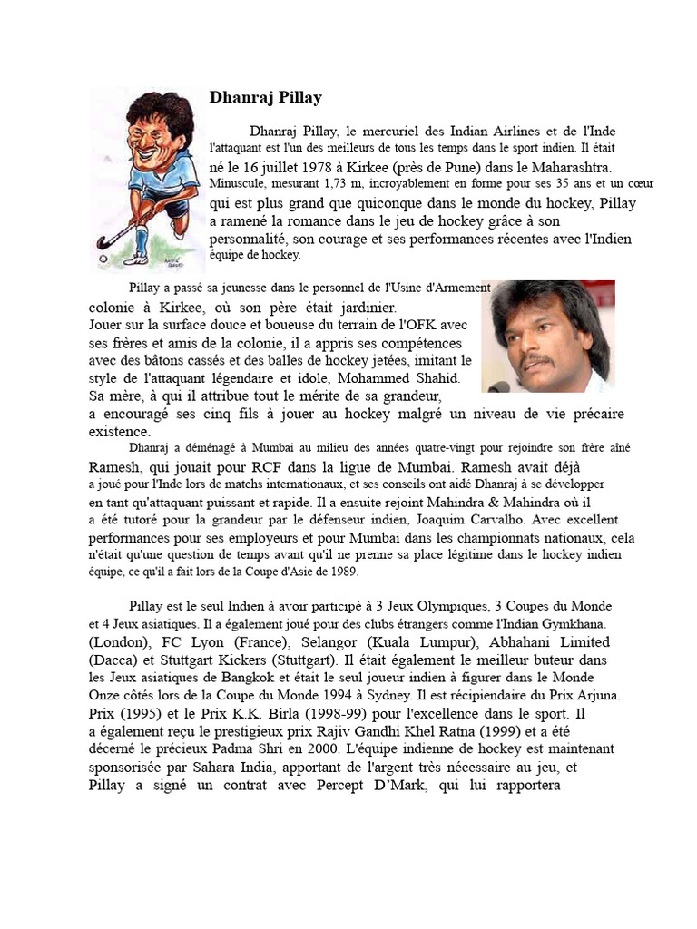 Dhanraj Pillay : Légende du hockey indien | PDF | Des sports