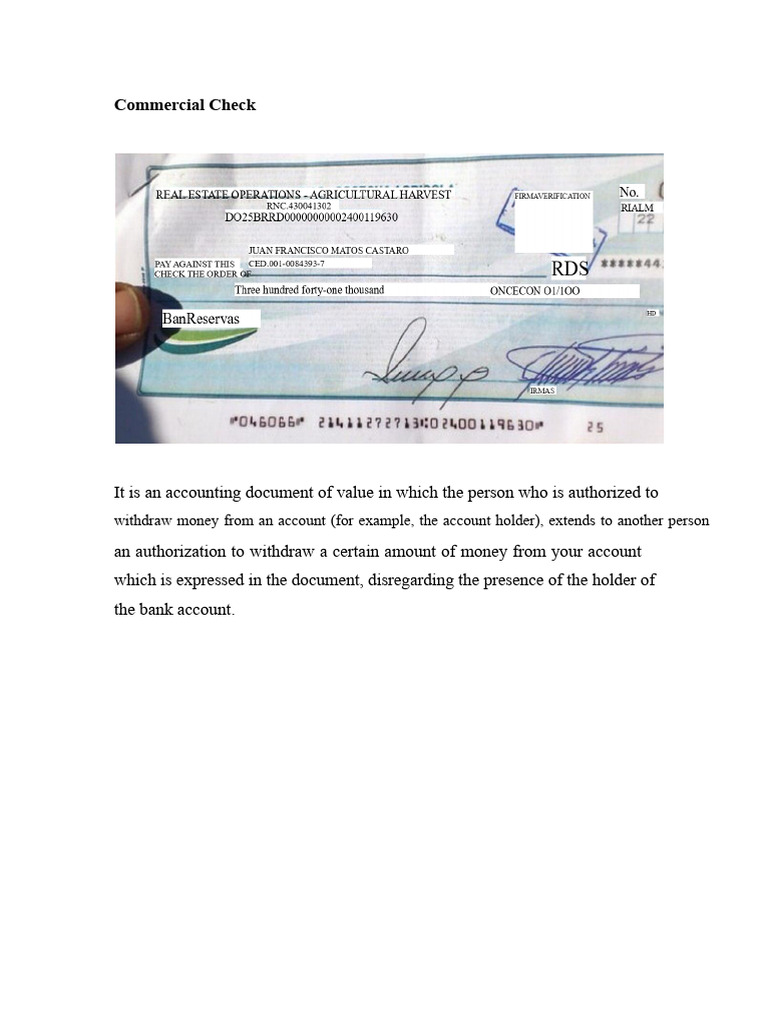 Commercial Check | PDF | Cheque | Promissory Note