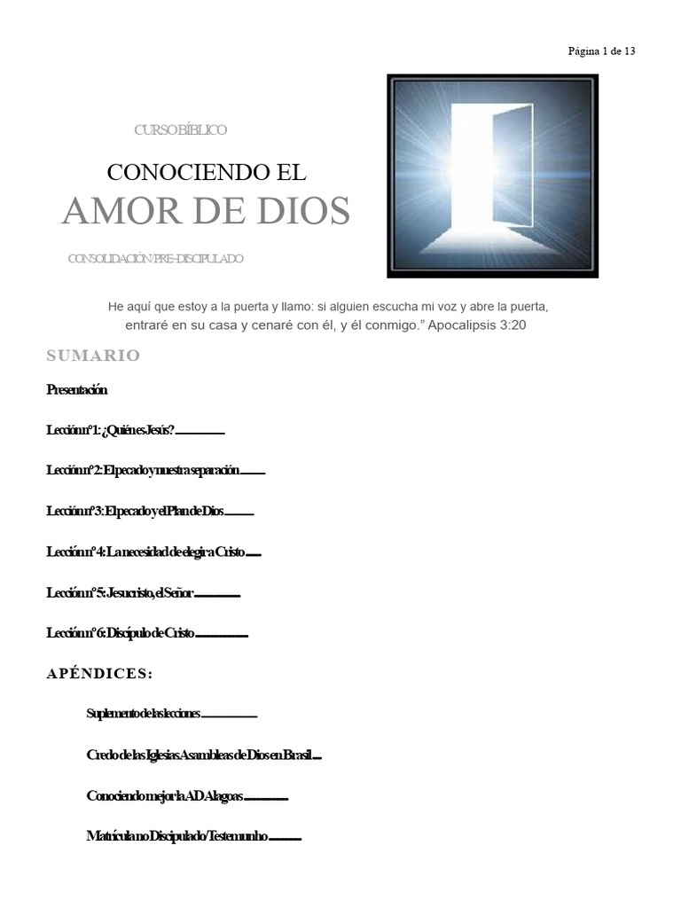Curso Bíblico: Conociendo el Amor de Dios | PDF | Pecado | Jesús