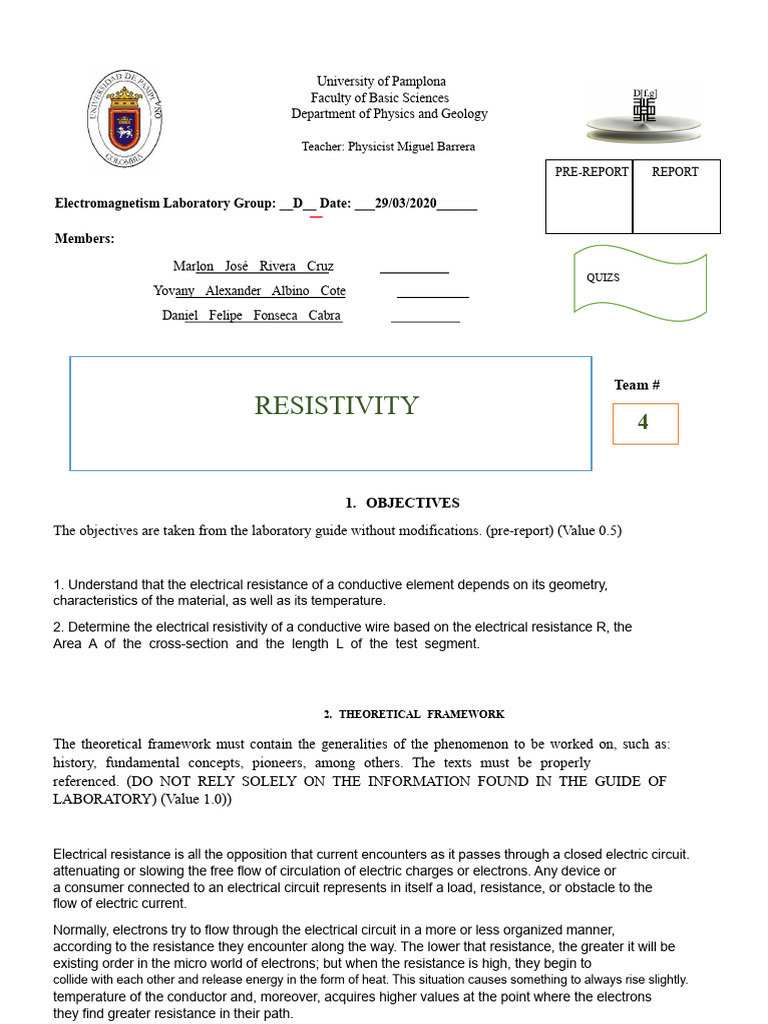 Electrical Resistivity Lab Report | PDF | Electrical Resistivity And ...