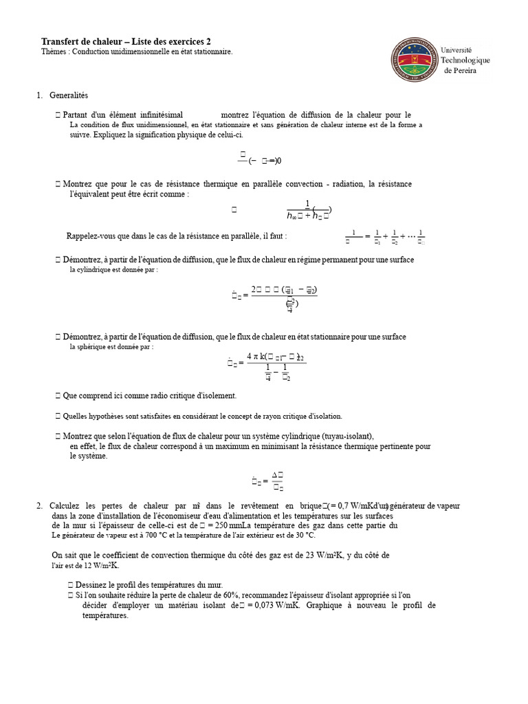 Exercices de transfert de chaleur en conduction | PDF | Conduction ...