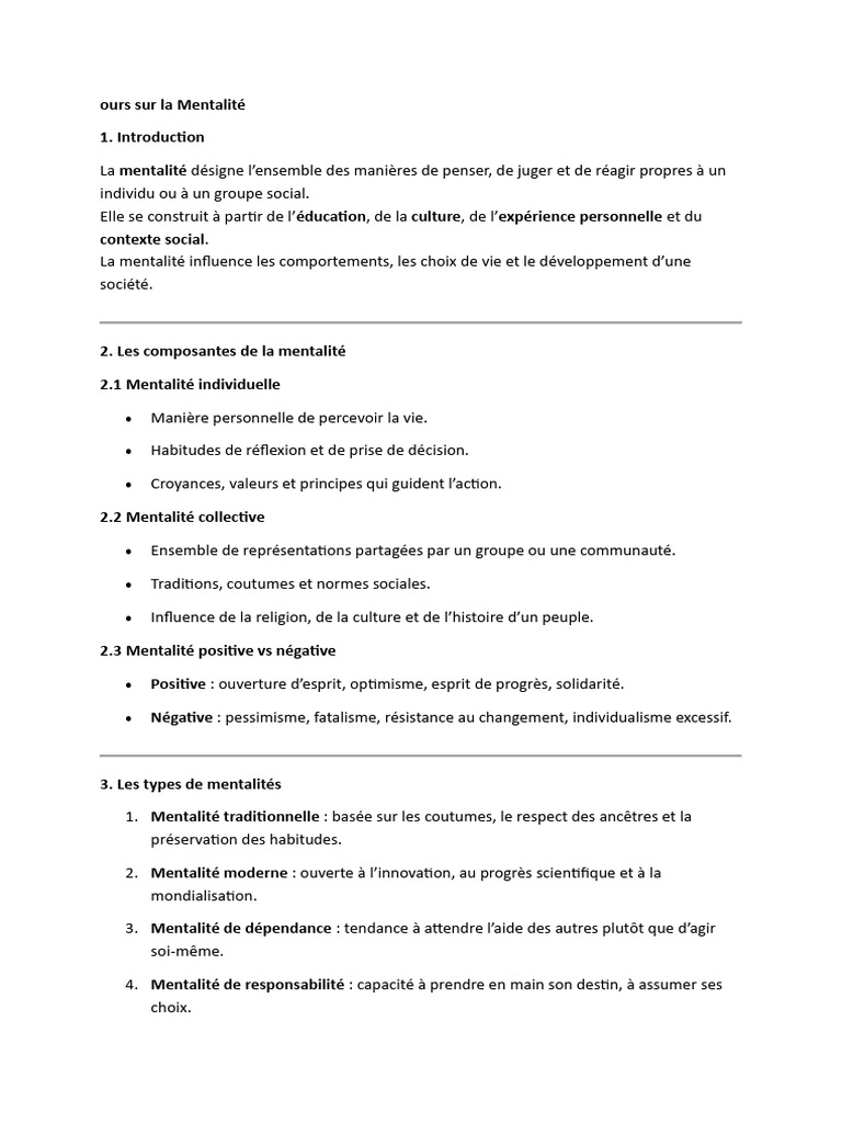 Comprendre la Mentalité et ses Types | PDF | Psychologie | Sciences ...