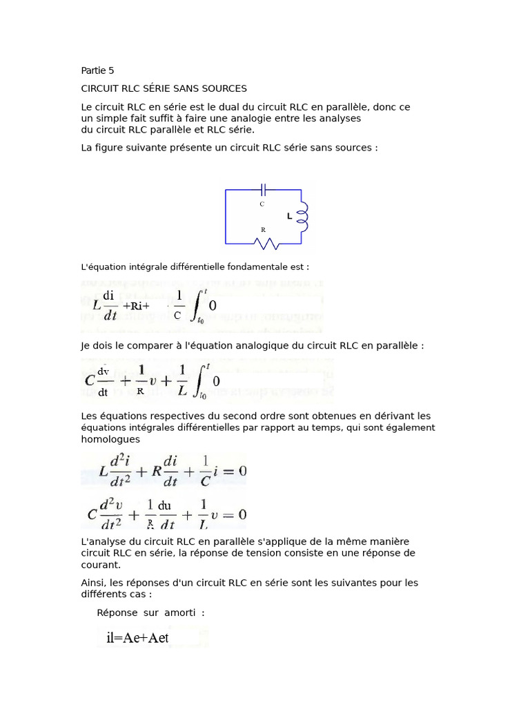 Analyse du Circuit RLC Série sans Sources | PDF
