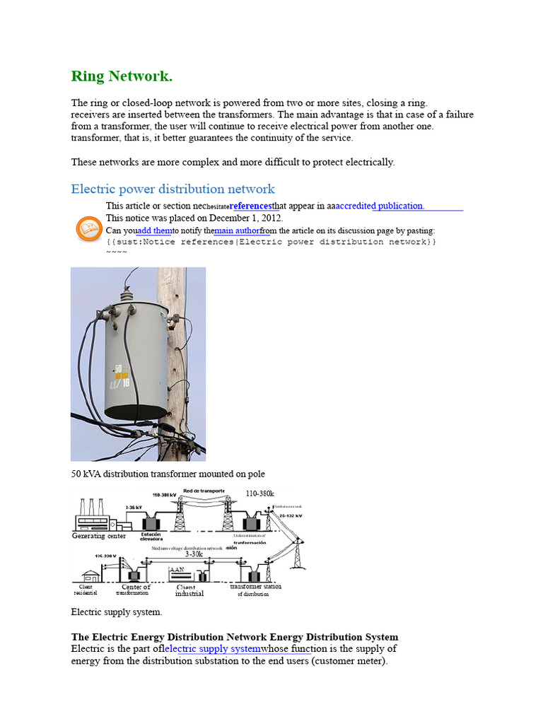 Ring Network in Electric Distribution | PDF | Electric Power ...