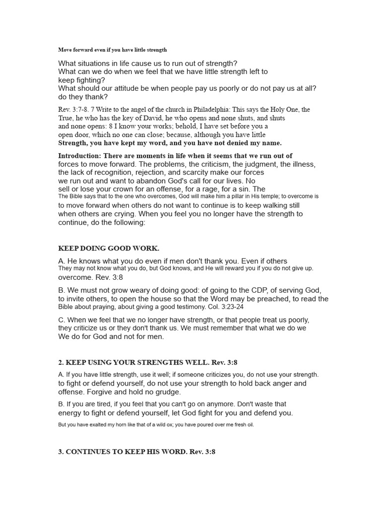 Advance Even If You Have Little Strength | PDF | Jesus | Miracle