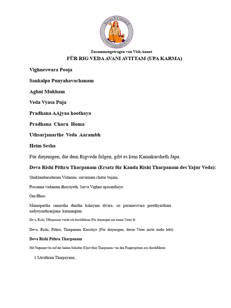 Rig Veda Deva Rishi Tharpanam - Für Avani Avittam | PDF | Vedas | Hindu ...