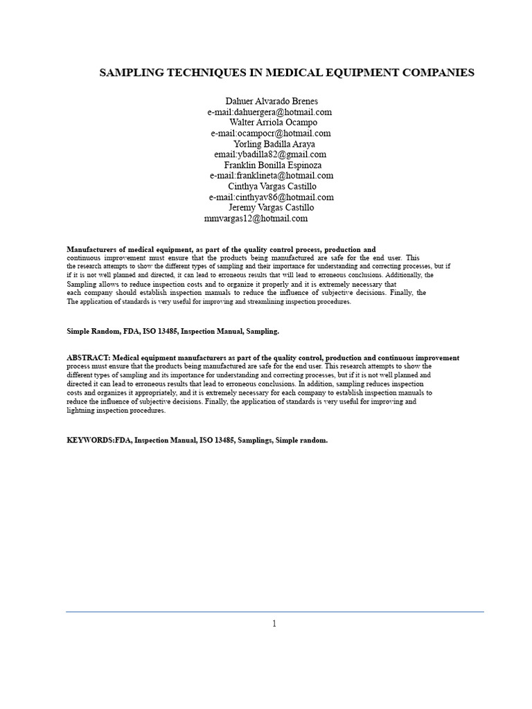 Sampling Techniques in Medical Equipment | PDF | Sampling (Statistics ...