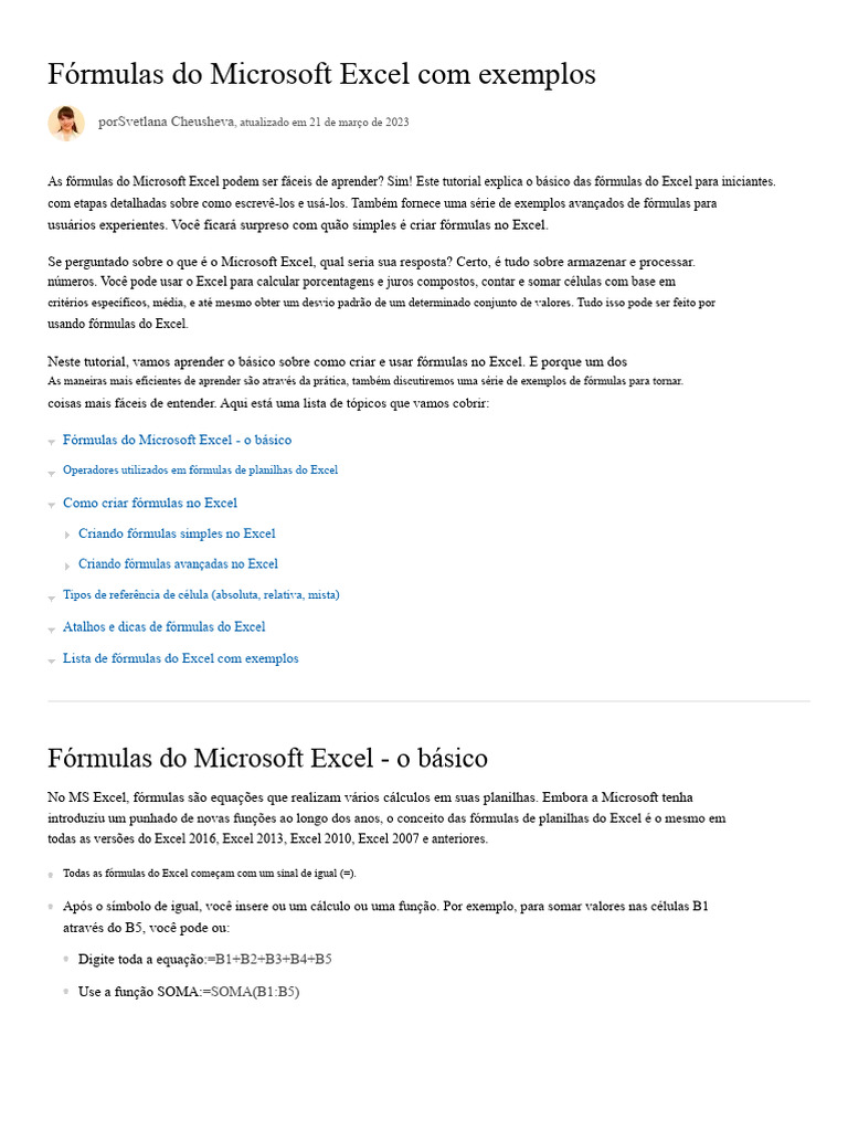 Fórmulas do Excel: Guia Completo e Exemplos | PDF | Microsoft Excel ...