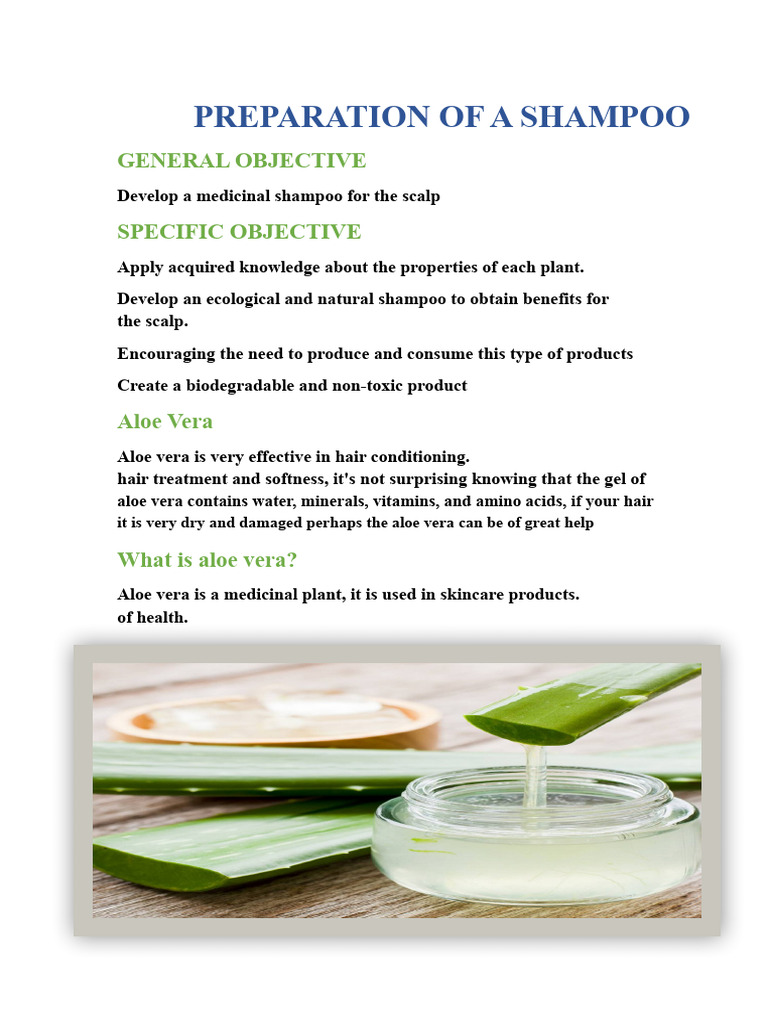 Medicinal Aloe Vera Shampoo Recipe | PDF