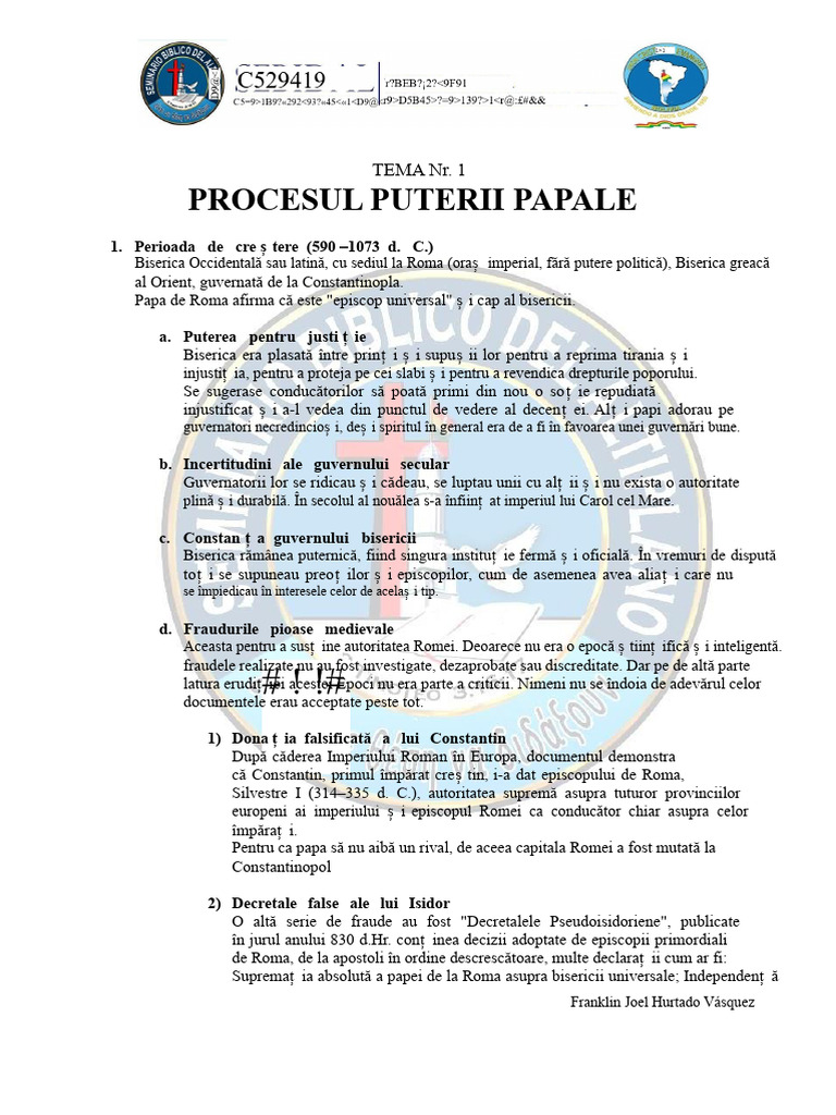 TEMA Nr. 1 - PROCESUL PUTERII PAPALE | PDF