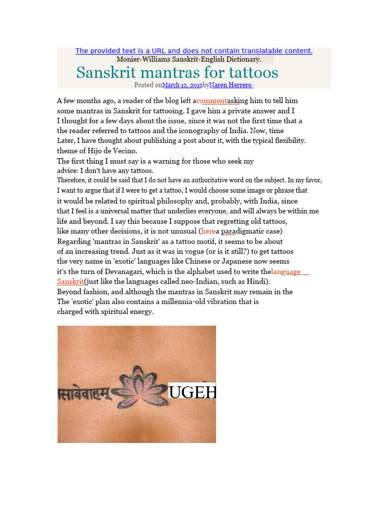 Sanskrit Mantras For Tattoos | PDF | Mantra | Meditation, image size:768x1024