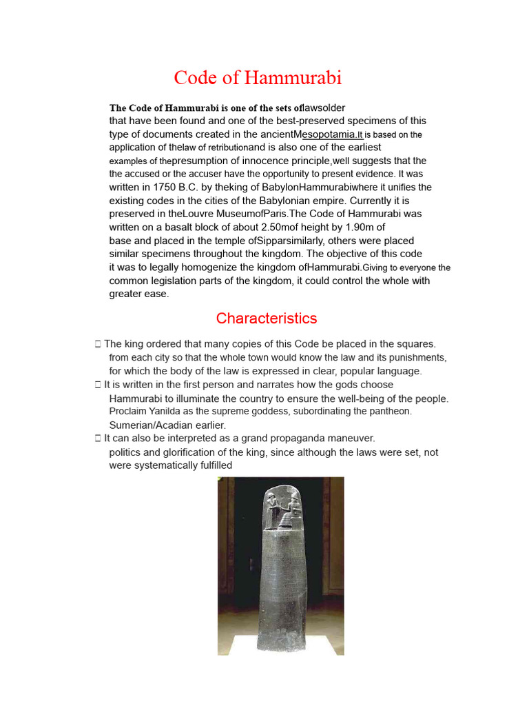 Overview of the Code of Hammurabi | PDF