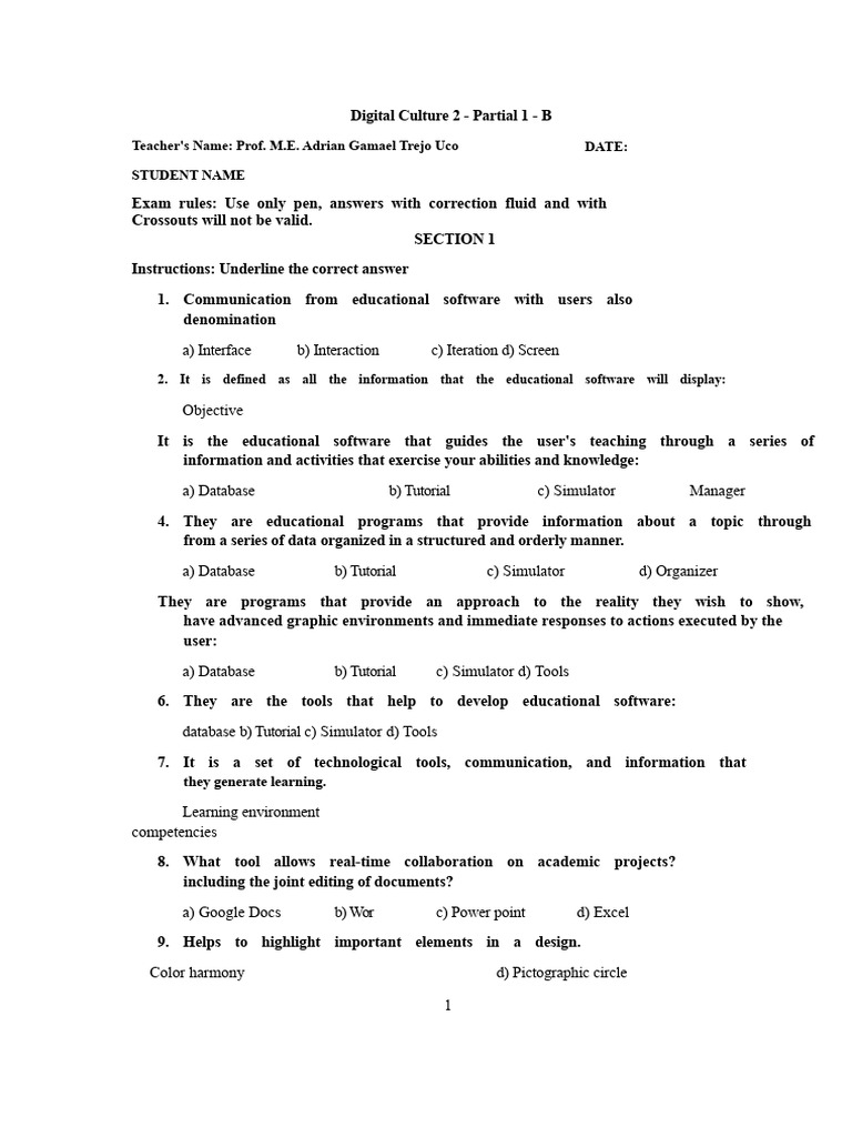 Partial Exam 1 - Digital Culture 2 - B | PDF | Simulation | Databases
