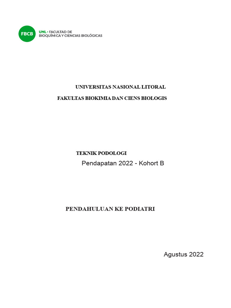 Pendahuluan Podologi di FBCB-UNL | PDF