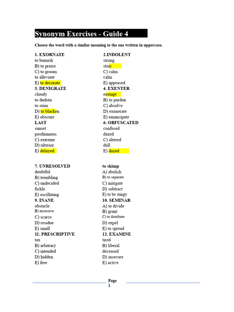 09 Exercises of Synonyms | PDF