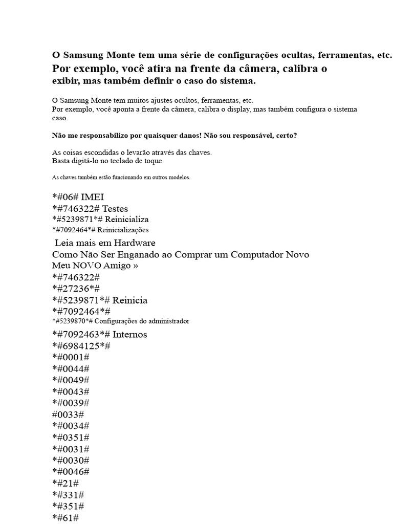 Códigos Ocultos do Samsung Monte | PDF | Hardware de computador ...