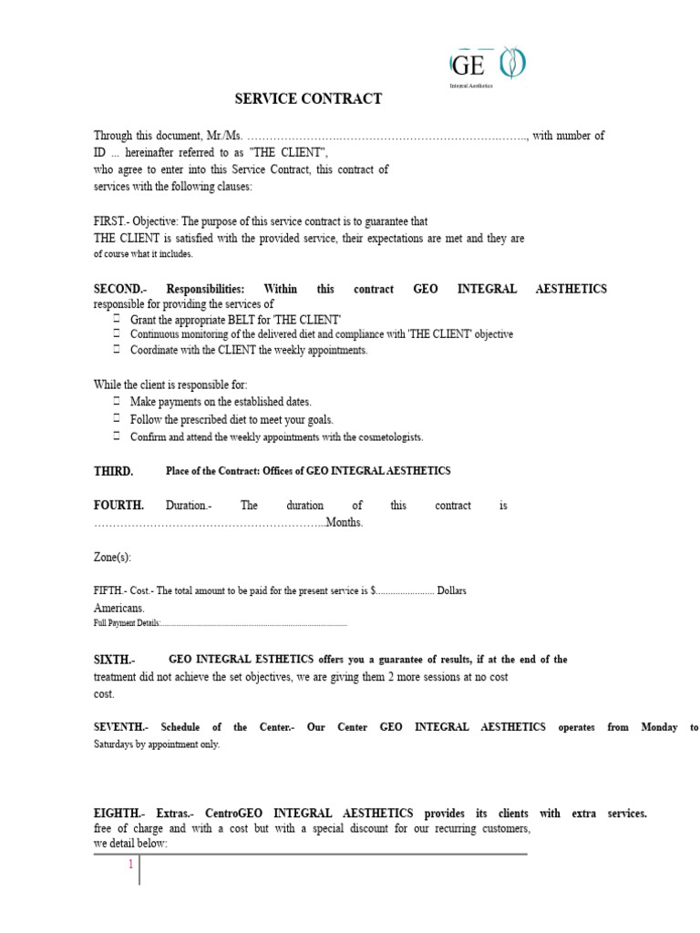 Service Contract for Aesthetic Services | PDF