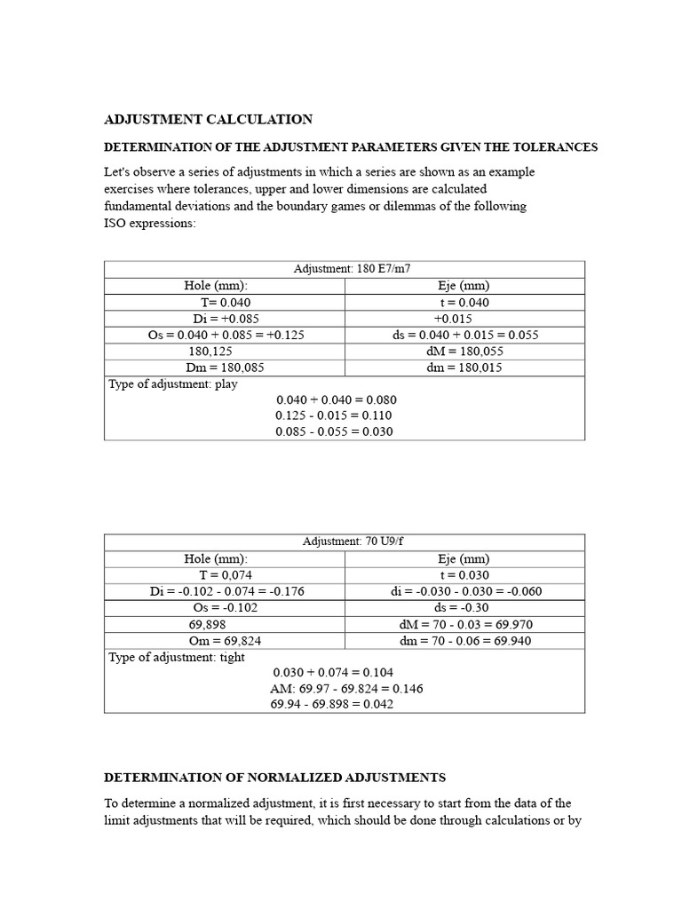 Adjustment Calculation and Tolerances Guide | PDF | Engineering ...