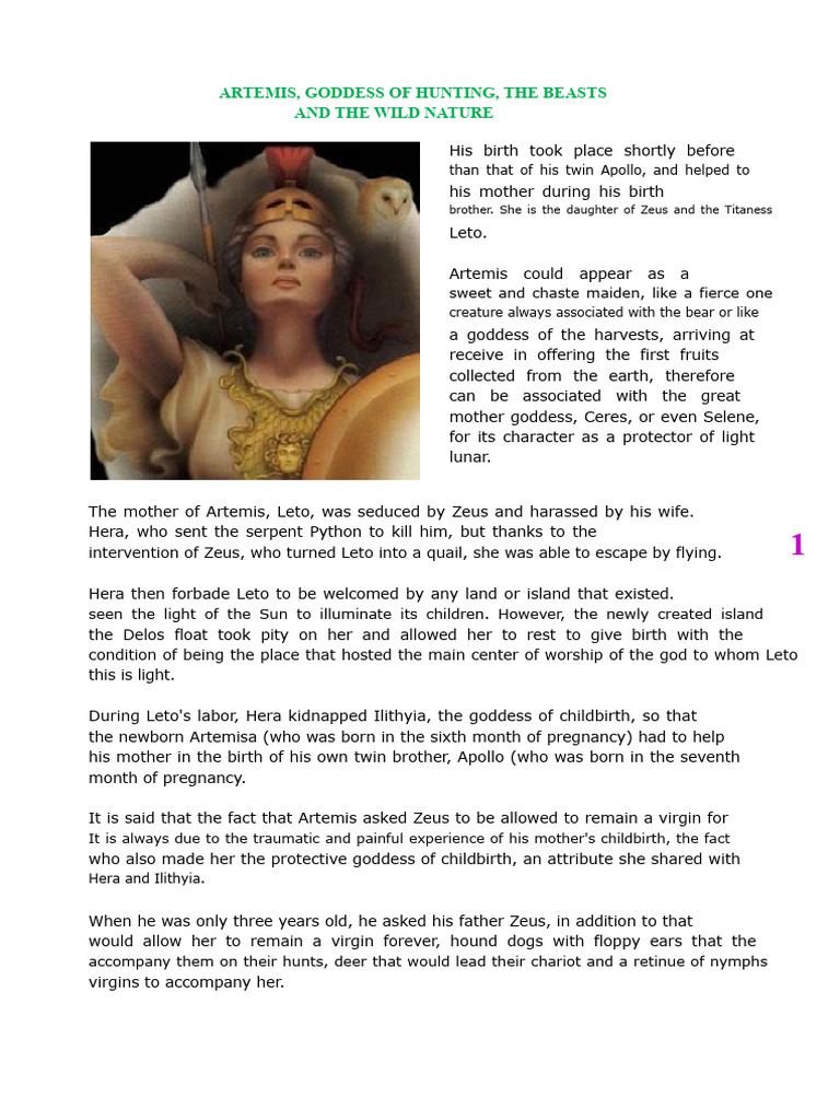 Artemis: Goddess of Hunting and Virginity | PDF | Hera | Apollo