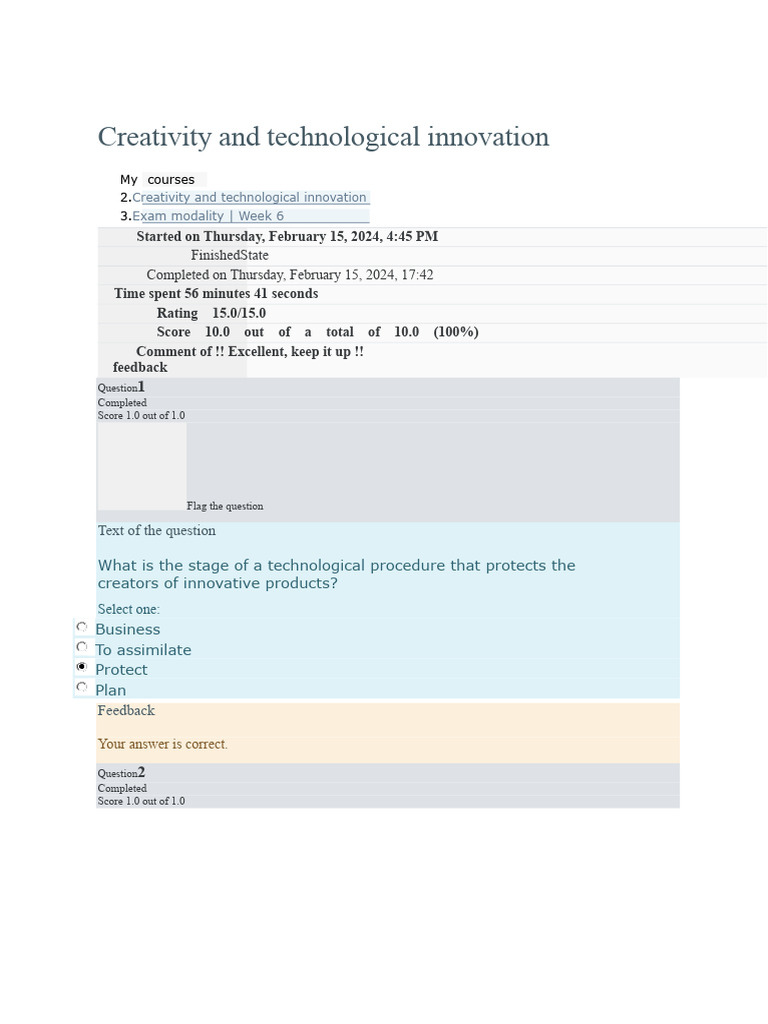 Creativity and Technological Innovation Exam - Sem - 5and6 | PDF ...