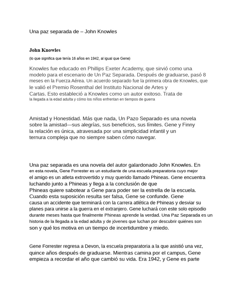 Una paz separada: amistad y guerra | PDF