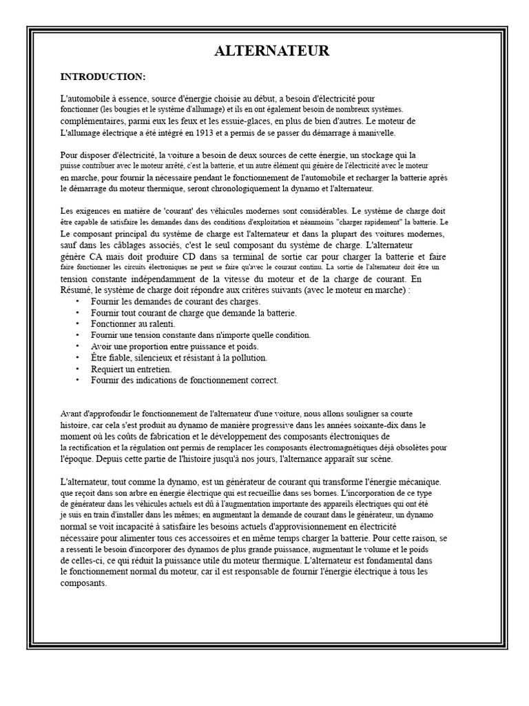 Fonctionnement de l'alternateur automobile | PDF | Générateur ...