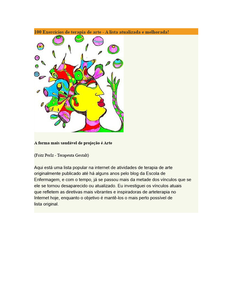 100 Exercícios de Terapia de Arte | PDF | Desenho | Arteterapia