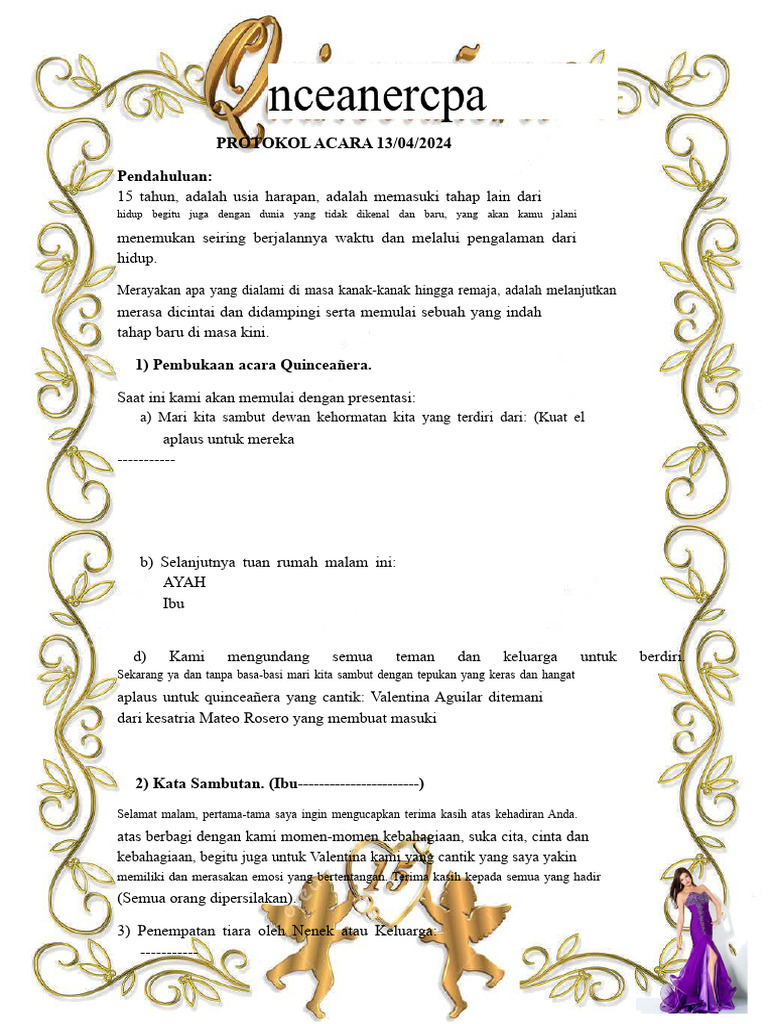 Protokol Acara Quinceañera Valentina | PDF