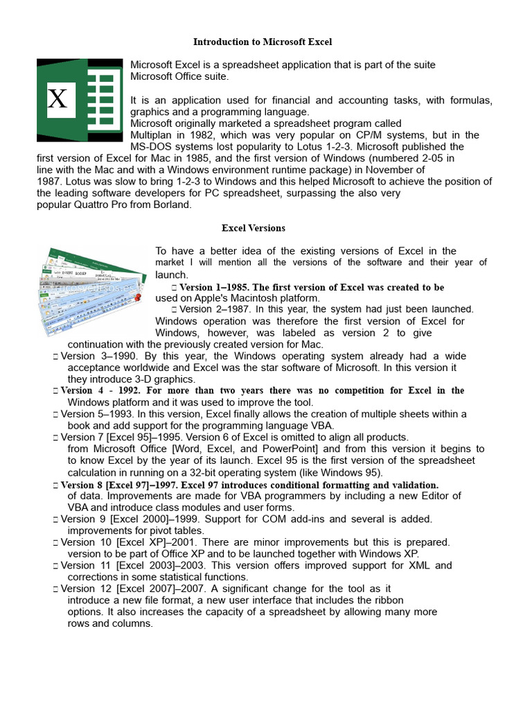 Microsoft Excel Overview and Versions | PDF | Microsoft Excel