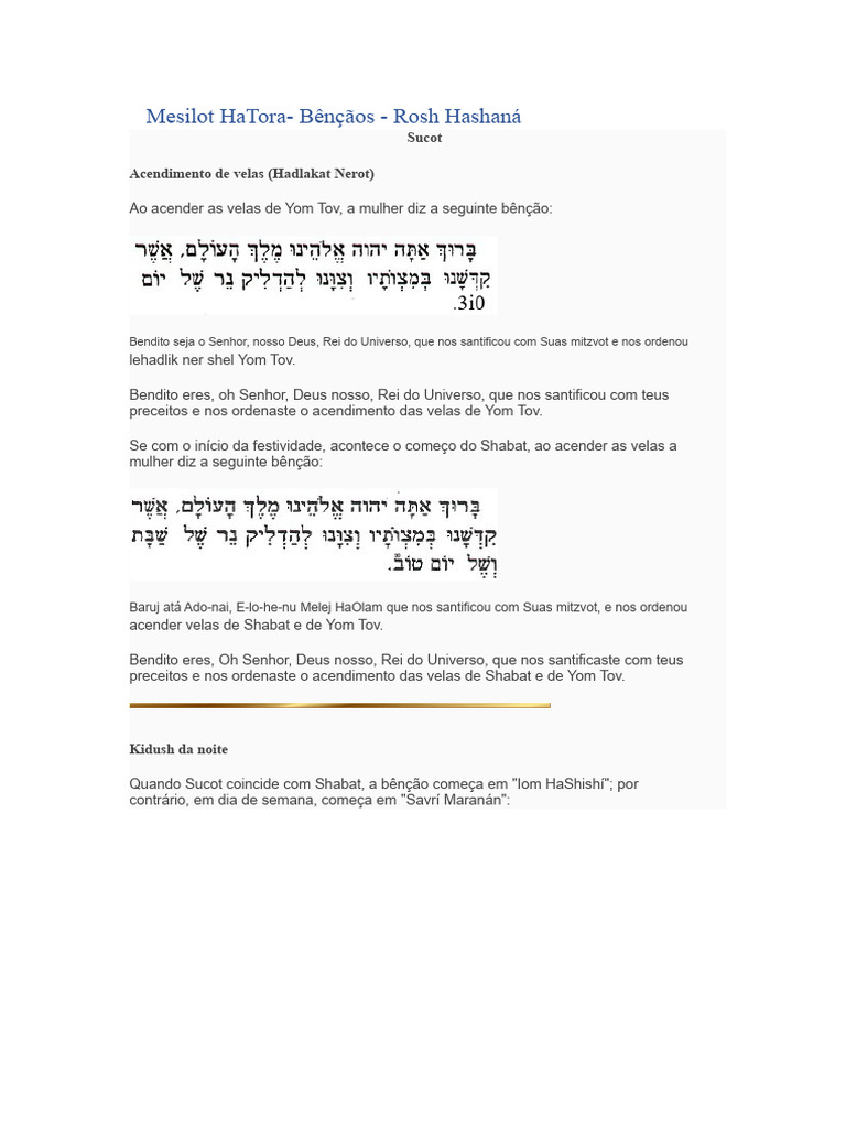 Mesilot HaTora - Bênçãos - Rosh Hashaná.docx | PDF | Shabat | Feriados ...