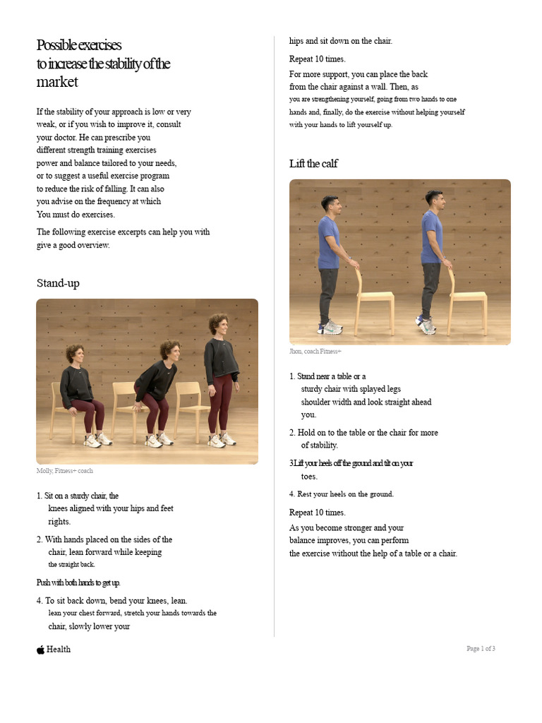 Stability Exercises for Seniors | PDF | Foot | Chair