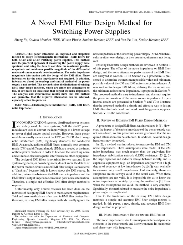 A Novel EMI Filter Design Method For Switching Power Supplies | PDF ...