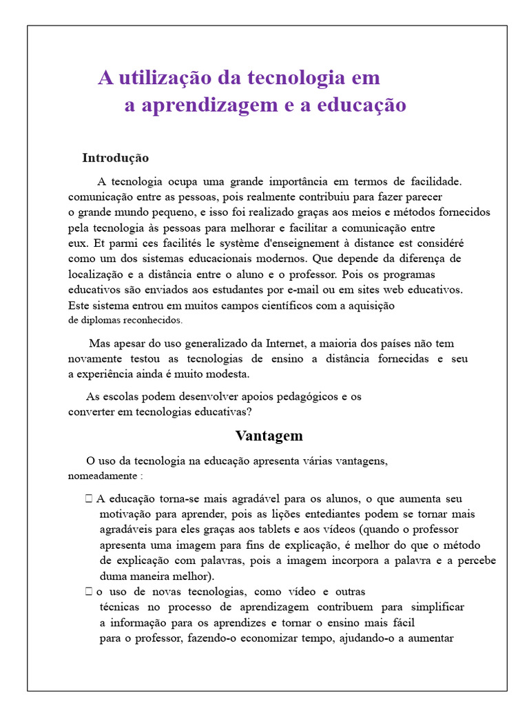 O Uso Da Tecnologia Na Aprendizagem e Na Educação | PDF | Aprendizado ...