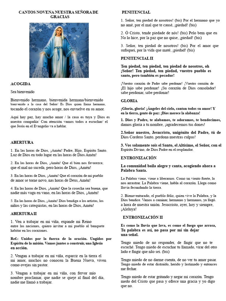 Cantos de la Novena a Nuestra Señora | PDF | María, madre de Jesús ...