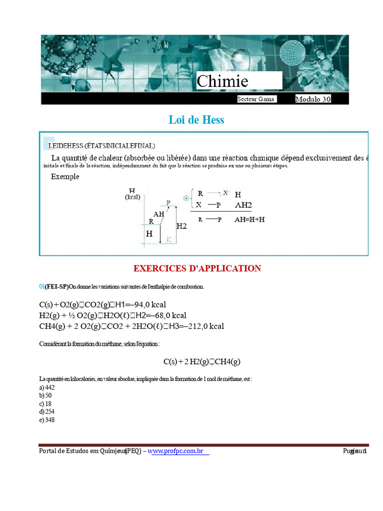 Exercices sur la loi de Hess en chimie | PDF | Monoxyde de carbone ...